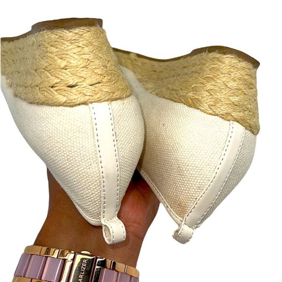 St. John’s Bay Women’s Cream Canvas Slip On Peep Toe Espadrille Wedge Flats 8 - Picture 10 of 14